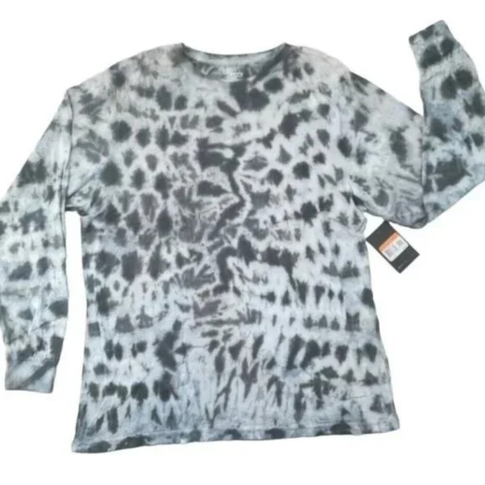 Galaxy By Harvic Men's Long Sleeve Crew Neck Black Tee Shirt Tie Dye Large NWT